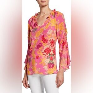Kobi Halperin Sz XS Silk Floral Flare Sleeves Blouse